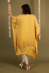 Yellow Silk Thread Embroidery Kaftan with Tulip Dhoti